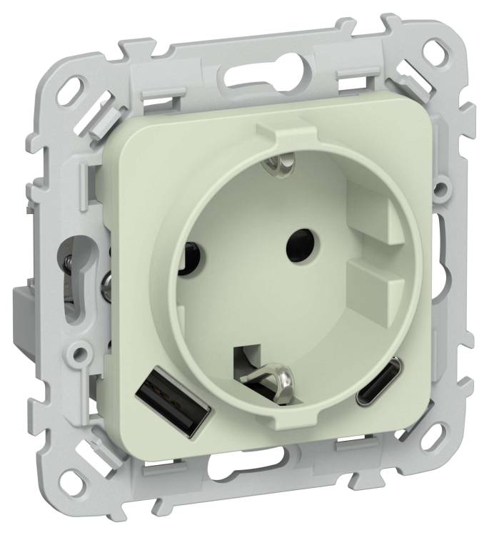 Розетка 1-местная с заземлением, шторками и USB Type A+С IEK Flite FI-R14-16-1-U22-020-K92 панг