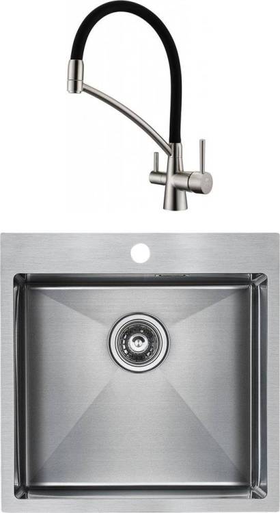Комплект Paulmark Velten PM905151-BS брашированная нержавеющая сталь + Смеситель Paulmark Siegen Si213111-NI для кухонной мойки