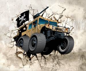 3D Фотообои Artegrafico «Внедорожник проламывающий стену» CAR-040 песок