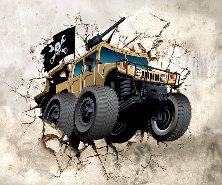 3D Фотообои Artegrafico «Внедорожник проламывающий стену» CAR-040 песок