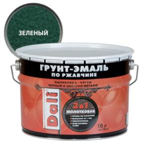 Грунт-эмаль по ржавчине 3 в 1 молотковая алкидная Dali зеленый 10 л