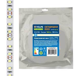 Светодиодная лента Volpe ULS-Q330 2835-120LED/m-8mm-IP20-DC12V-9,6W/m-5M-3000K