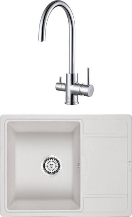 Комплект Paulmark Weimar PM216550-WH белый + Смеситель Paulmark Essen Es213211-CR для кухонной мойки, хром