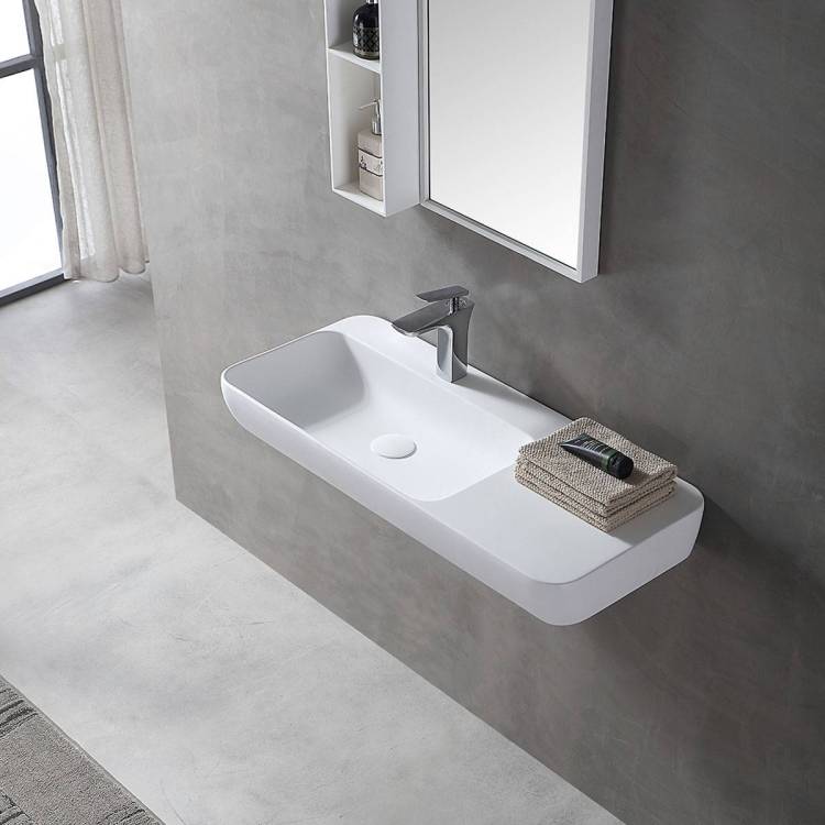 Раковина Vincea Solid Surface VWB-6S590MW из искусственного камня, 900x400x120, подвесная, цвет белый матовый