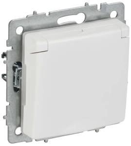 Розетка 1-местная с заземлением, шторками и крышкой IEK Brite BR-R16-16-44-K91 арктический белый