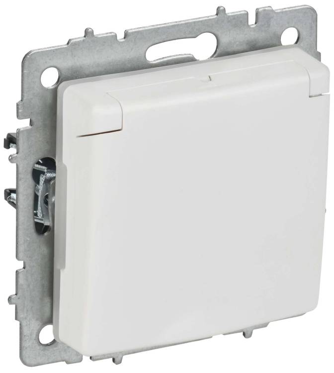 Розетка 1-местная с заземлением, шторками и крышкой IEK Brite BR-R16-16-44-K91 арктический белый
