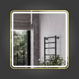 Зеркало Comforty Ситара-80 00-00018681 с подсветкой и антизапотеванием, бесконтактный сенсор, в алюминиевой раме, золотой матовый