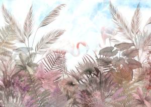 3D Фотообои Artegrafico «Фламинго в листве на голубом» SVN-007 акварель