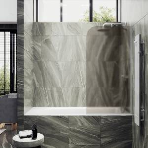 Шторка на ванну MaybahGlass MGV-125-1у стекло бронза матовая, профиль белый матовый, 1400x340