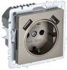Розетка 1-местная с заземлением, шторками и USB Type A+A IEK Brite BR-R14-16-U21-D31-K37 шампань