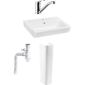 Комплект Раковина Santek Нео 60 + Пьедестал Santek Нео 1.WH30.2.182 белый + Смеситель Rossinka Y Y35-22 + Сифон Wirquin Минор с отводом для стиральной машины