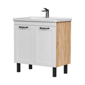 Тумба под раковину Equil Lago tnLAGO80.2D-04 напольная, белый, светлое дерево, 76.4x43.8