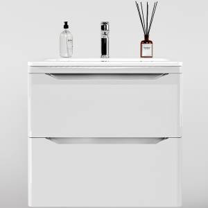 Тумба с раковиной Style Line Марелла 70 подвесная, 2 ящика, Люкс антискрейтч, белый глянцевый, PLUS