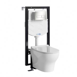 Комплект Wasserkraft Vils 56TLT.010.ME.BN03.H001 унитаз подвесной, белый, сиденье микролифт, с инсталляцией, кнопка никель