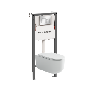 Унитаз с инсталляцией Ceramica Nova Ulma (Ульма) CN4006_121002CH безободковый, сиденье микролифт, кнопка хром глянцевый