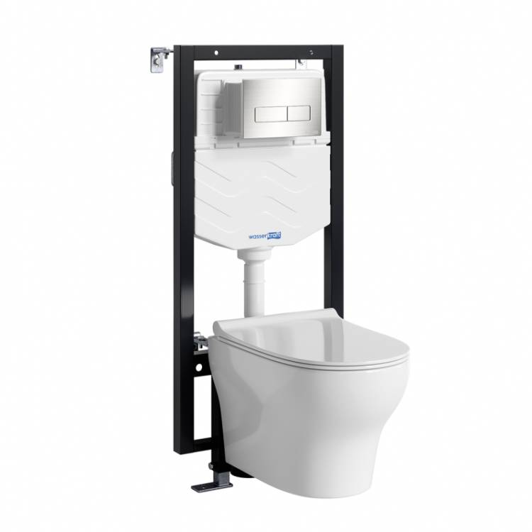 Комплект Wasserkraft Vils 56TLT.010.ME.BN03.H001 унитаз подвесной, белый, сиденье микролифт, с инсталляцией, кнопка никель