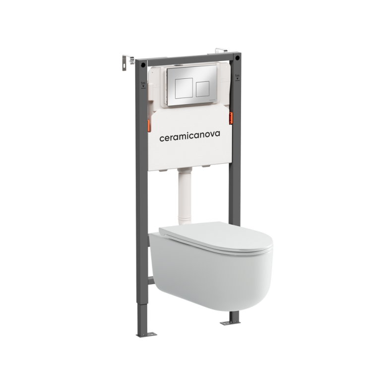 Унитаз с инсталляцией Ceramica Nova Ulma (Ульма) CN4006_121002CH безободковый, сиденье микролифт, кнопка хром глянцевый