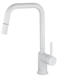 Смеситель для кухни Wonzon & Woghand WW-6018-MW с выдвижным изливом, белый