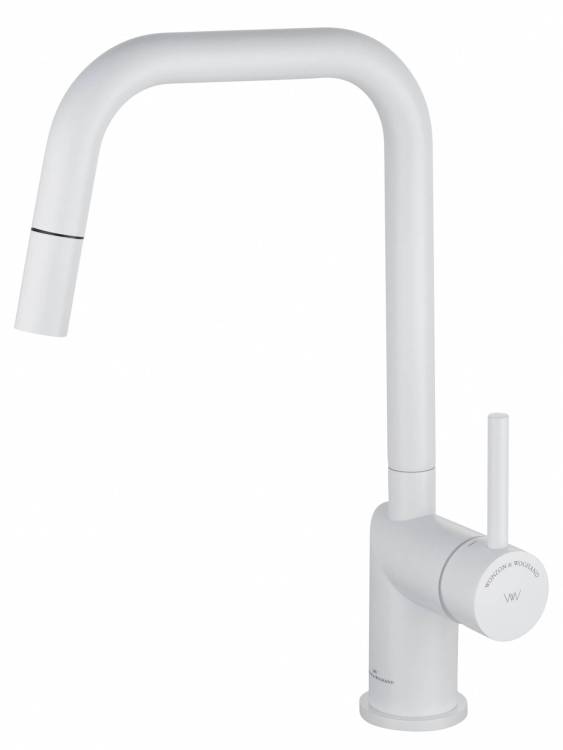 Смеситель для кухни Wonzon & Woghand WW-6018-MW с выдвижным изливом, белый