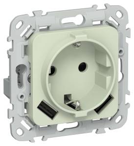 Розетка 1-местная с заземлением, шторками и USB Type A+A IEK Flite FI-R14-16-1-U21-D31-K92 панг