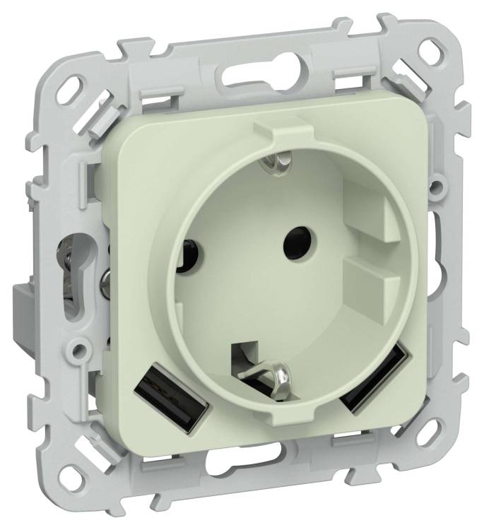 Розетка 1-местная с заземлением, шторками и USB Type A+A IEK Flite FI-R14-16-1-U21-D31-K92 панг