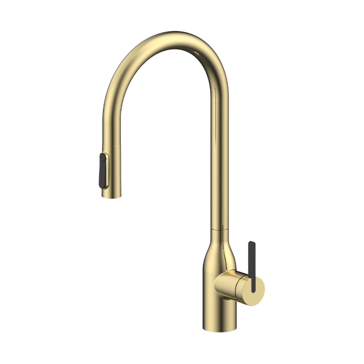 Смеситель для кухни Paulmark Universal Un213880-LG с выдвижным изливом, светлое золото