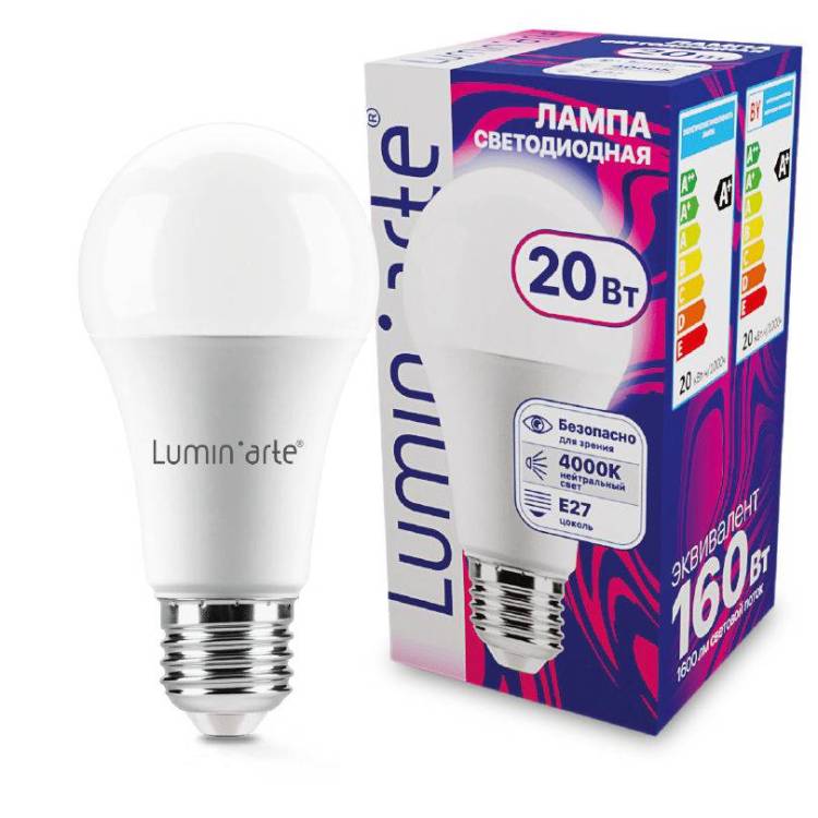 Светодиодная лампа Wolta Lumin Arte LSTD-A60-20W4KE27