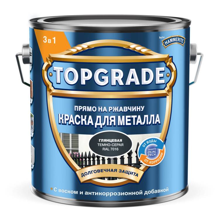 Краска для металла Topgrade гладкая глянцевая RAL 7016 темно-серая 2 л