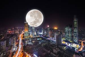 3D Фотообои Artegrafico «Суперлуние над ночным городом» G010 акварель