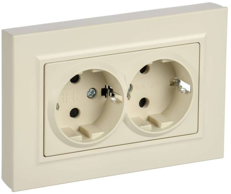 Розетка 2-местная с заземлением и шторками IEK Brite BR-R28-16-K10-F бежевый