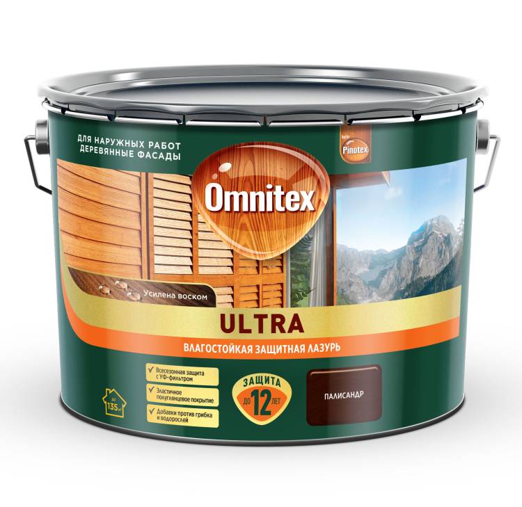 Пропитка декоративная для защиты древесины Omnitex Ultra AWB полуглянцевая палисандр 9 л