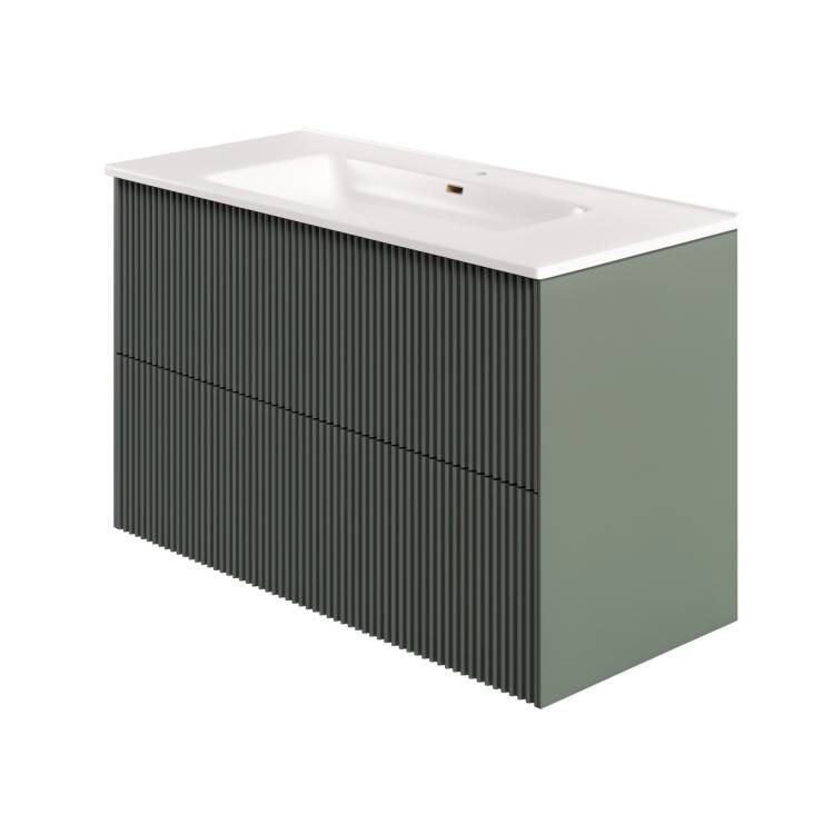 Тумба с раковиной La Fenice Terra Twin Grigio NFNC-01-TER-G-100-2-3-100 серо-зеленая матовая, 100 см