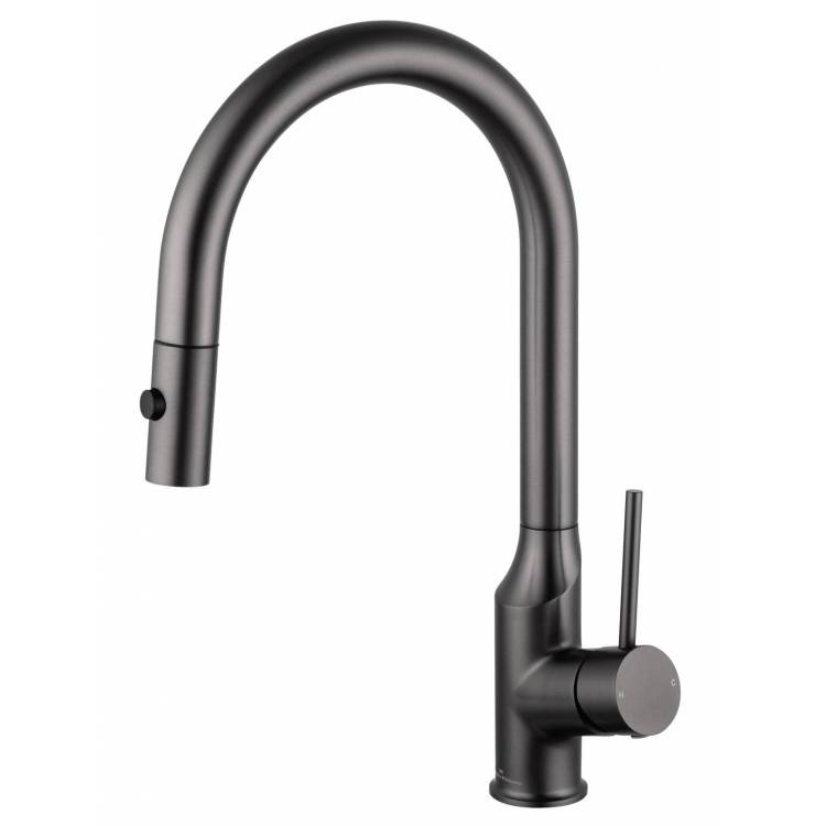 Смеситель для кухни Wonzon & Woghand WW-A21252-BGG с выдвижным изливом, темный графит