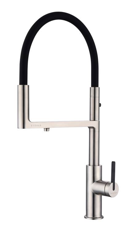 Смеситель для кухни Paulmark Tornado To213402-BS с гибким изливом, брашированная сталь