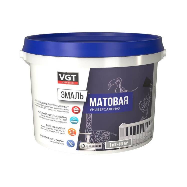 Эмаль акриловая универсальная VGT ВД-АК-1179 матовая темно-коричневая RAL 8017 2.5 кг