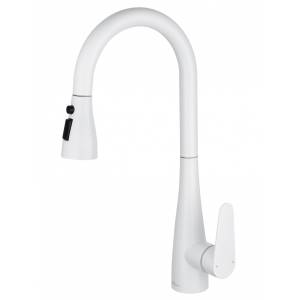 Смеситель для кухни Wonzon & Woghand WW-121E201B-MW с выдвижным изливом, белый матовый