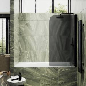 Шторка на ванну MaybahGlass MGV-619-6 поворотная, на монопетле, стекло графит матовый, профиль черный, 1400x700