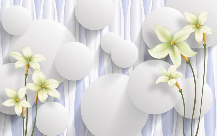 3D Фотообои Artegrafico «Нежно-салатовые цветы на объемном фоне» GM-023 канвас