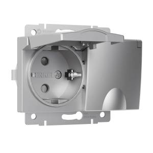 Розетка 2-местная с заземлением, шторками и крышкой Werkel W1172206 серебряный