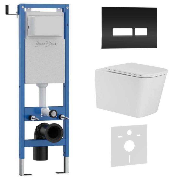 Комплект Iberica Blanca Toledo Alto IB.001M.TLA.231.2211 унитаз безободковый, белый, сиденье микролифт, клавиша смыва черный глянцевый