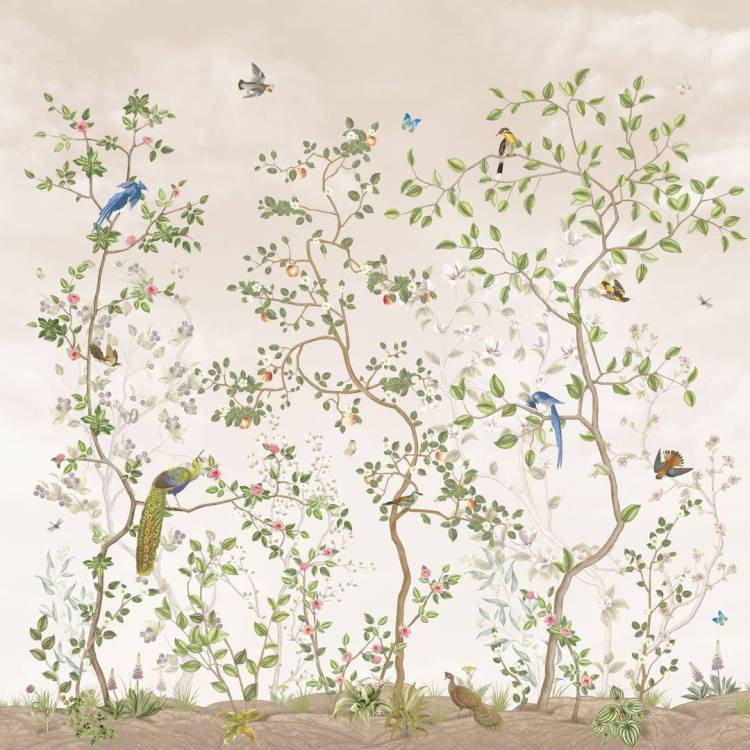 Фреска Ortograf Chinoiserie 33948 Blooming garden beige Флок FLK