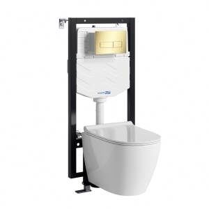 Комплект Wasserkraft Vils 56TLT.010.ME.PG03.H002 унитаз подвесной, белый, сиденье микролифт, с инсталляцией, кнопка золото