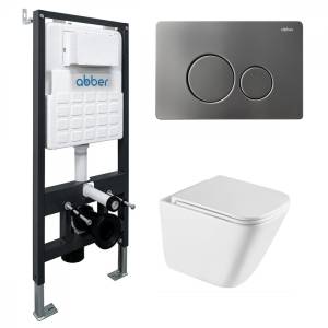 Унитаз с инсталляцией Abber Rechteck AC1219TC-AC0105-AC0121NG безободковый, сиденье микролифт, кнопка никель