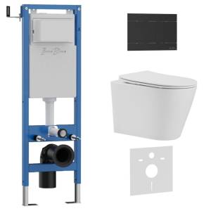 Комплект Iberica Blanca Burgos Alto IB.001M.BRA.234.1504 унитаз безободковый, белый, сиденье микролифт, клавиша смыва черный матовый