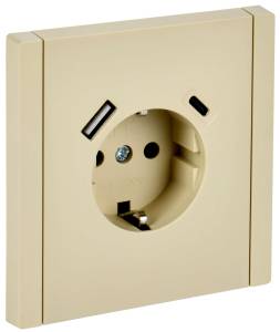 Розетка 1-местная с заземлением, шторками и USB Type A+С IEK Forte&Piano FP-R14-16-U22-018-K10 ваниль