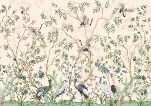 3D Фотообои Artegrafico «Благоухающий сад с журавлями» FN-034 песок