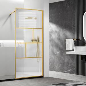Душевая перегородка Vincea Walk-In HC Art VSW-1HC800CFBG 800x2000, профиль брашированное золото, стекло прозрачное/рифленое