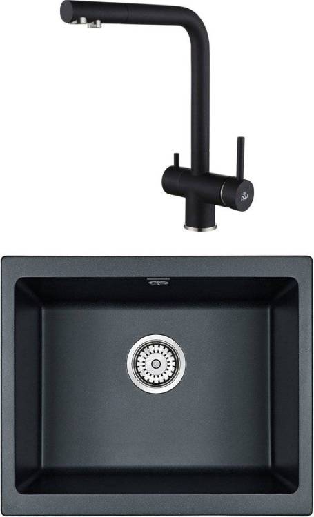 Комплект Paulmark Gera PM205546-BLM черный металлик + Смеситель Paulmark Skalen Sk213020-418 для кухонной мойки