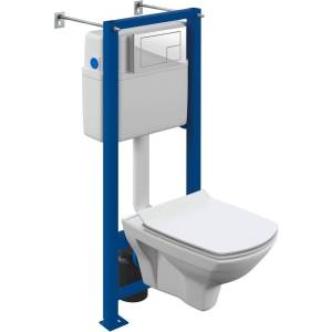 Унитаз с инсталляцией Cersanit Carina 64119 с крышкой-сиденьем микролифт, с белой кнопкой