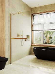 Душевая перегородка MaybahGlass MGD-731-3ш 79x195, стекло сатин 8 мм, профиль золото